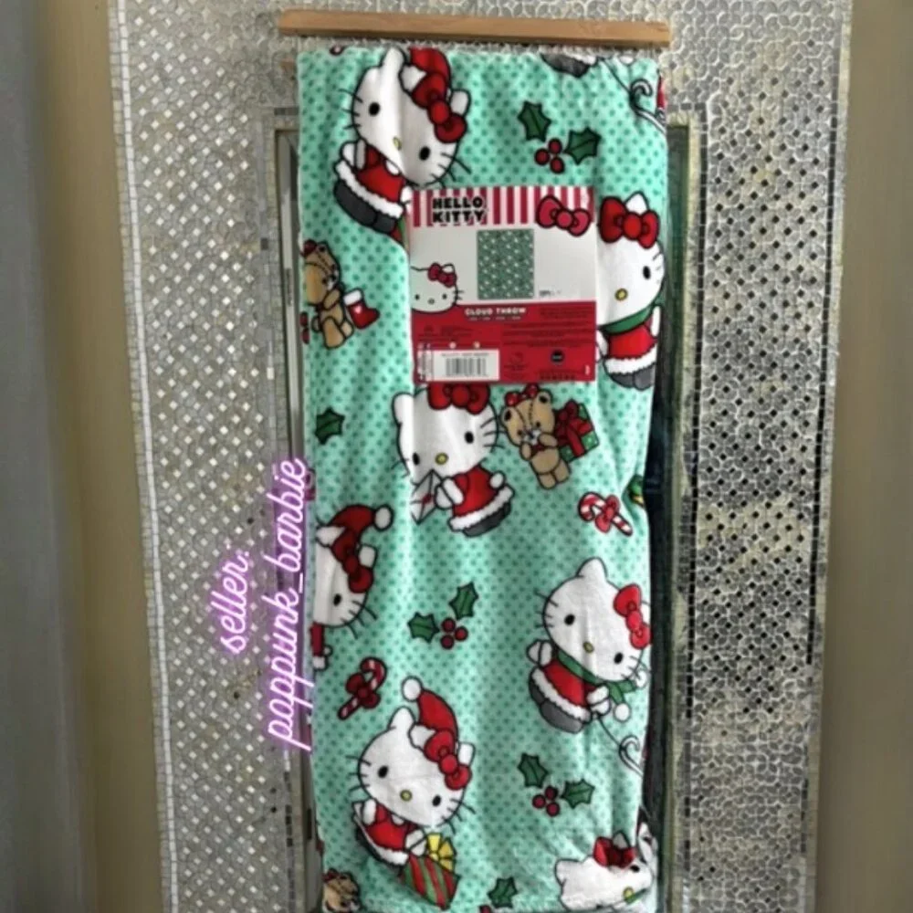 Hello Kitty Christmas Blanket 60x70 Teddy Bear Santa Holiday Throw NWT Soft Plus